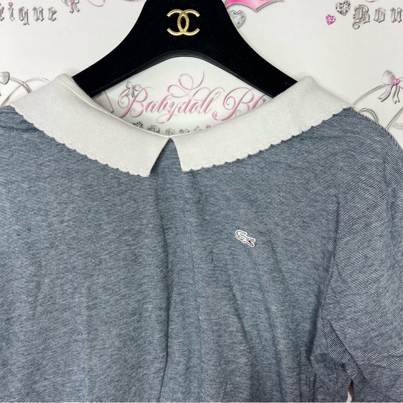 Lacoste live collared shirt striped navy white logo crocodile front milkmaid y2k - Picture 2 of 10